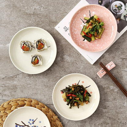6 - inch Japanese - style round plates, creative plum blossom hand - painted underglaze ceramic tableware, dessert plates, side dish plates, bone plates 6英寸日式圆碟创意梅花手绘釉下彩陶瓷餐具点心碟子小菜碟盘骨碟 - 日式餐具 - Zhongshan Star Trade