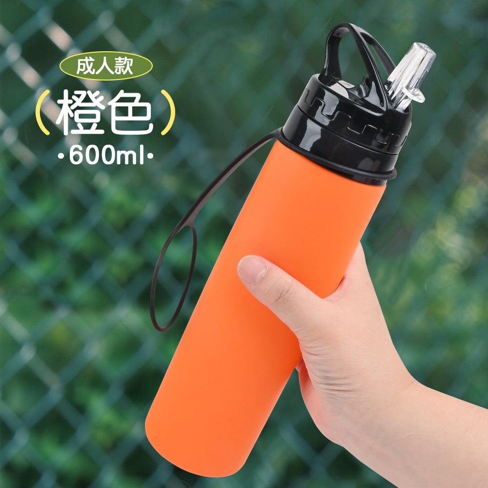 Silicone outdoor water bottle, high appearance level, pp high - temperature resistant, shockproof, portable, folding water cup for children, students and adults 硅胶户外水壶高颜值pp耐高温防摔便携儿童学生成人折叠水杯 - 保温杯 - Zhongshan Star Trade - 橙色600ml