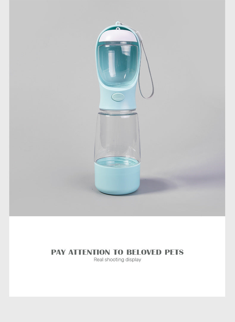 Dog water bottles with food containers, travel dog water bowls, portable pet dispensers, dog gift accessories, essential items for walking and hiking dogs 带食物容器的狗水瓶，旅行小狗水碗，便携式宠物分配器，狗礼品配件，遛狗和远足的小狗必需品 - 宠物友好型户外用品 - Zhongshan Star Trade - 浅蓝（400ml+150ml粮+垃圾盒+手提绳）