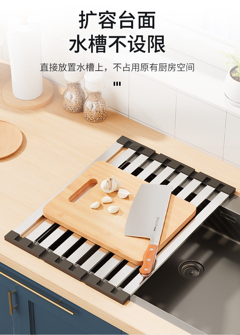 304 Stainless Steel Kitchen Sink Drain Rack, Dish and Plate Holder, Foldable and Telescopic Drain Basket - Image 11