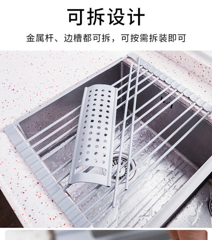 Kitchen silicone draining rack, roller shutter sink dish rack, foldable water filter rack - Image 12