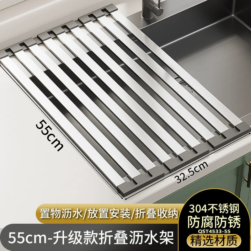 304 Stainless Steel Kitchen Sink Drain Rack, Dish and Plate Holder, Foldable and Telescopic Drain Basket - Image 32
