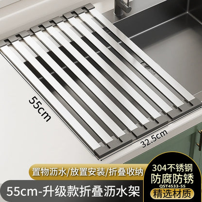 304 Stainless Steel Kitchen Sink Drain Rack, Dish and Plate Holder, Foldable and Telescopic Drain Basket - Image 32