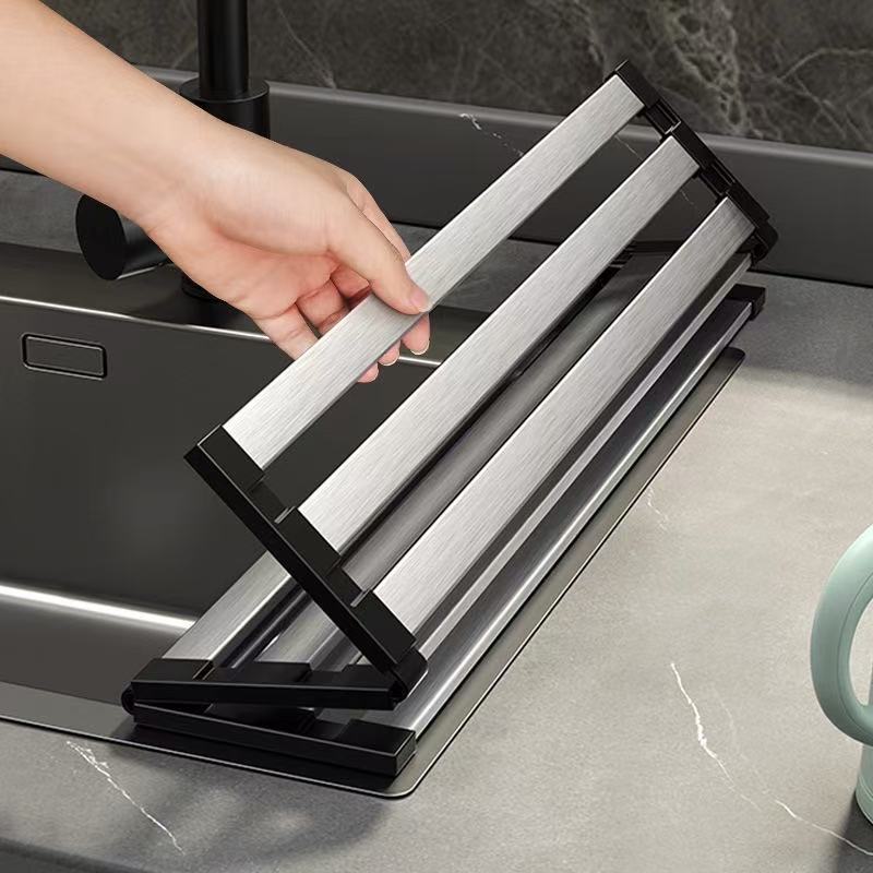 304 Stainless Steel Kitchen Sink Drain Rack, Dish and Plate Holder, Foldable and Telescopic Drain Basket - Image 3