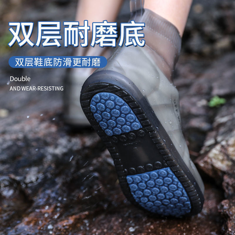 High-top rainproof shoe covers, outdoor cycling thickened waterproof rain boots, shoe covers, anti-slip and wear-resistant ra