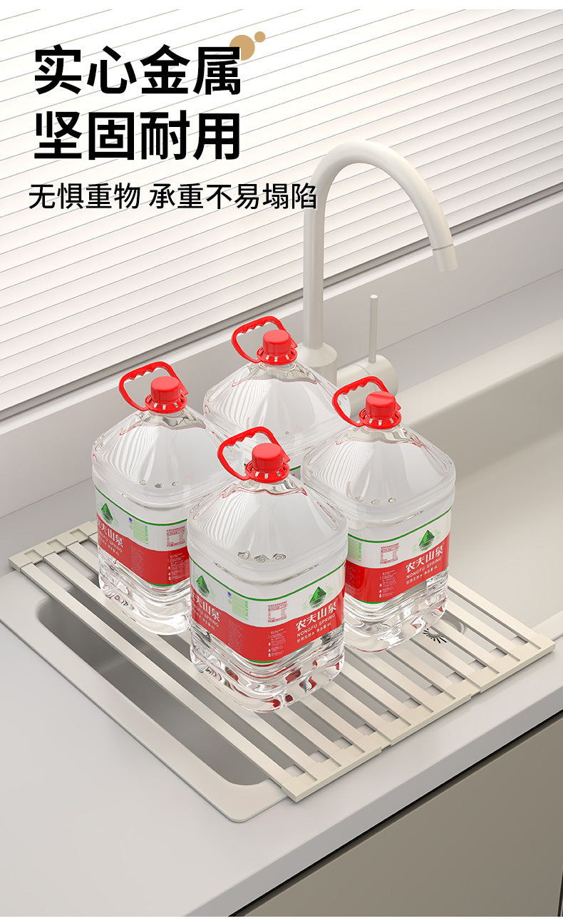 Foldable kitchen drain rack, heat-insulating mat, stainless steel sink, dish drainer, and storage rack - Image 17