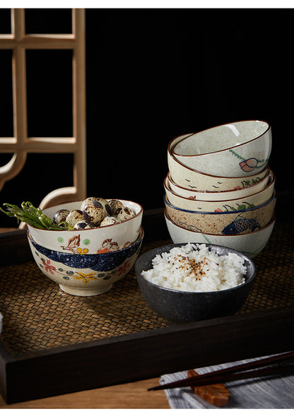 4.5 inch, 5 inch, retro Chinese Japanese creative hand - painted flower cereal ceramic soup rice bowl  4.5 英寸、5英寸，复古中国日式创意手绘花卉麦片陶瓷汤饭碗 - 日式餐具 - Zhongshan Star Trade