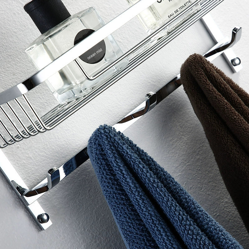 Bathroom storage rack, net basket, bath towel rack, towel rack with hooks bathroom