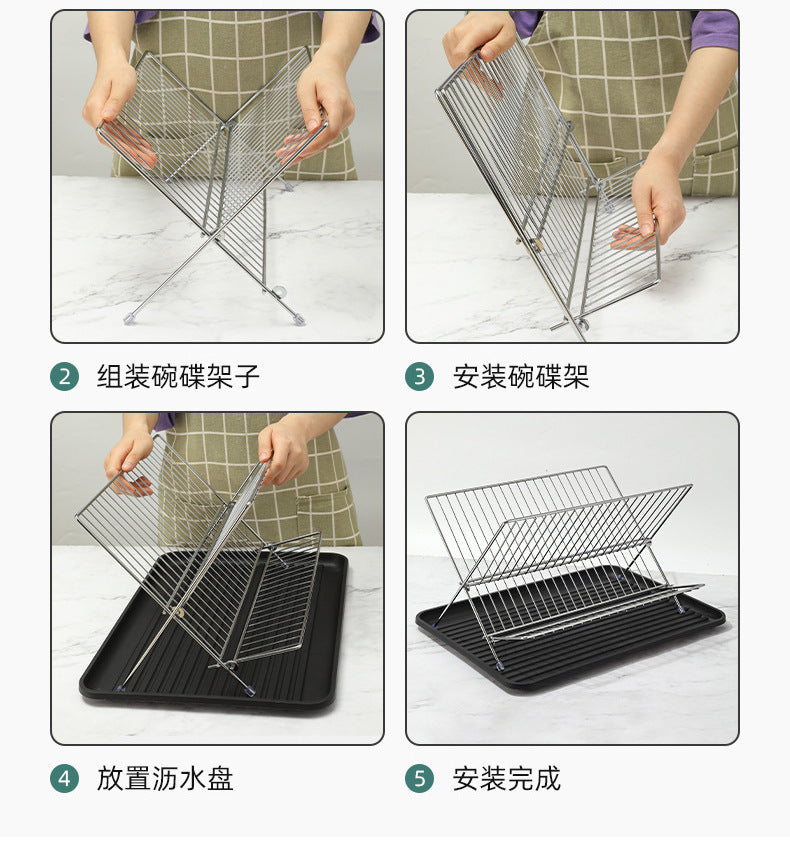 X-shaped draining bowl rack, foldable, thickened, double-layer large draining rack, countertop kitchen dish storage rack - Im