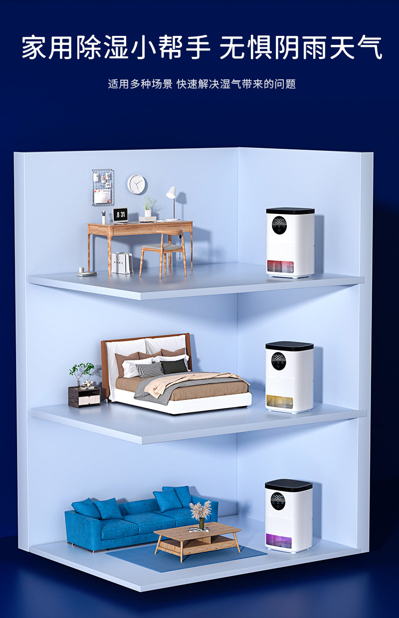 Dehumidifier, small household dehumidifier, quiet, automatic shutdown, bedroom dehumidifier (applicable area 41-60 square meters), bathroom, RV, closet