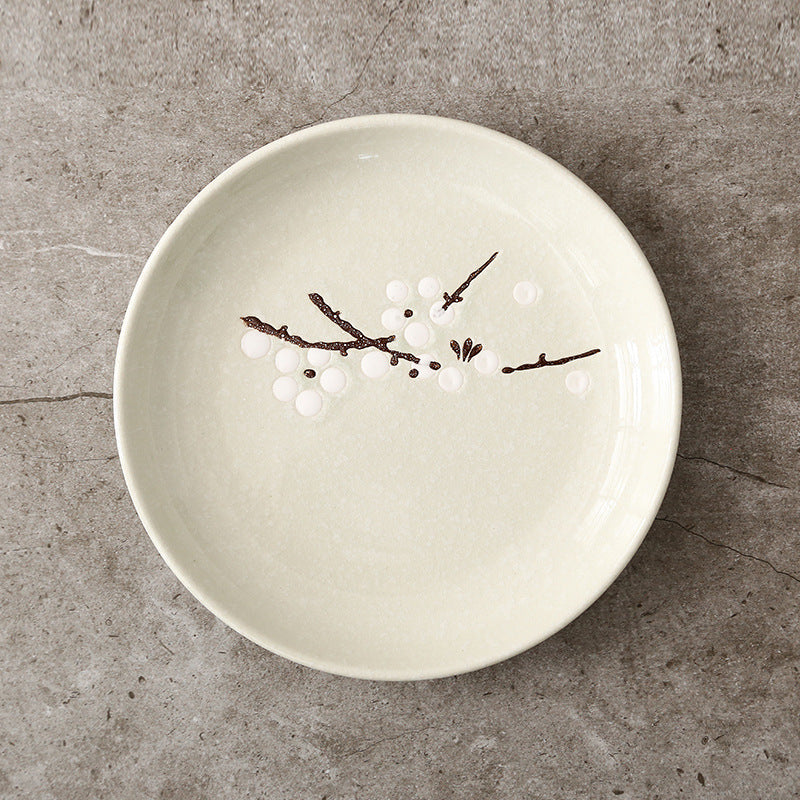 6 - inch Japanese - style round plates, creative plum blossom hand - painted underglaze ceramic tableware, dessert plates, side dish plates, bone plates 6英寸日式圆碟创意梅花手绘釉下彩陶瓷餐具点心碟子小菜碟盘骨碟 - 日式餐具 - Zhongshan Star Trade - 6英寸 - 浅青