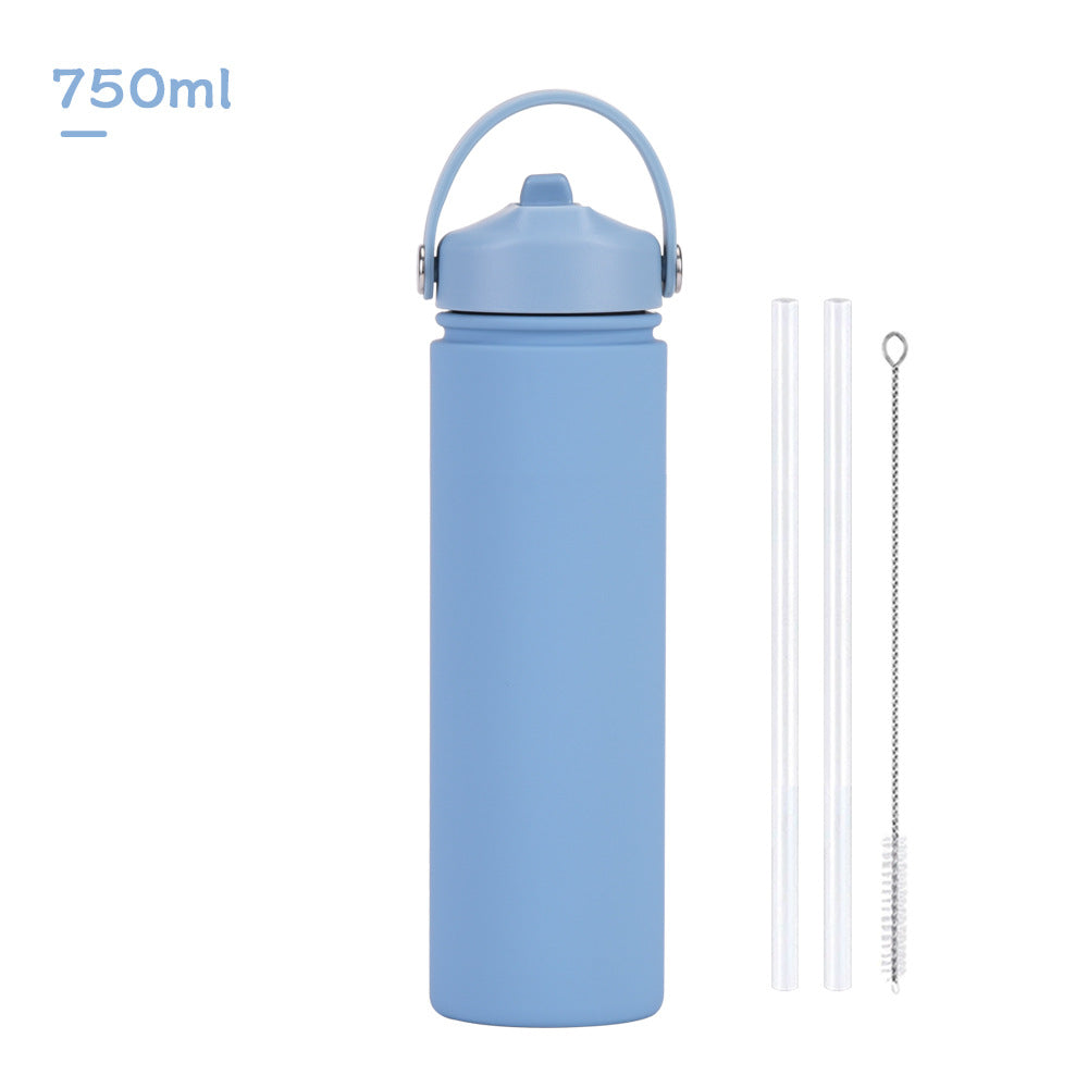 750ml stainless steel water bottle, wide - mouthed portable hand - held bottle, outdoor sports suction nozzle, insulated cup 750ml不锈钢水壶广口便携手提瓶子户外运动吸嘴保温杯 - 保温杯 - Zhongshan Star Trade - 雾霾蓝 - 750ml