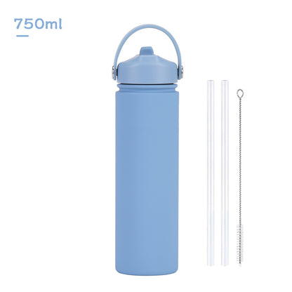 750ml stainless steel water bottle, wide - mouthed portable hand - held bottle, outdoor sports suction nozzle, insulated cup 750ml不锈钢水壶广口便携手提瓶子户外运动吸嘴保温杯 - 保温杯 - Zhongshan Star Trade - 雾霾蓝 - 750ml