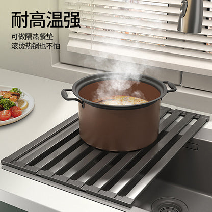 Sink draining rack, 304 stainless steel foldable bowl rack, storage rack, gun grey kitchen countertop storage water filter pa