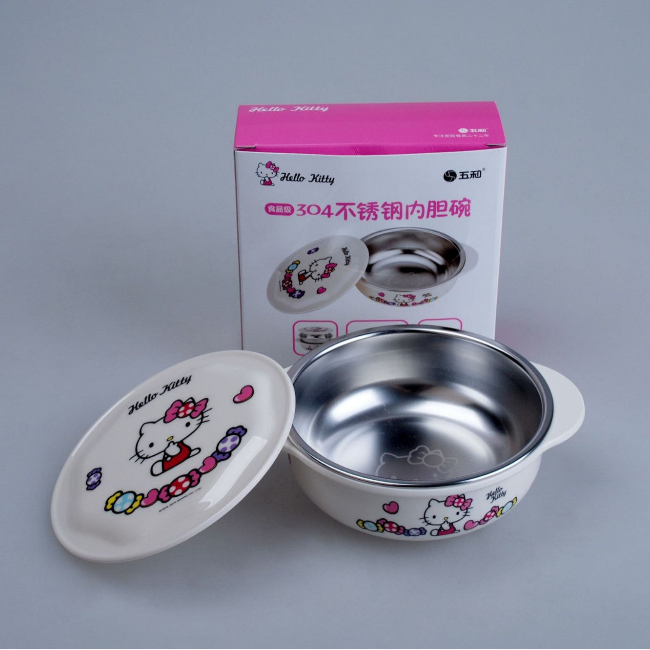 Genuine Sanrio Hello Kitty children's melamine tableware, high appearance level plates, cartoon bowls, plates, cups and tableware 正版三丽鸥凯蒂猫儿童密胺餐具高颜值餐盘卡通碗盘子杯子餐具 - 日式餐具 - Zhongshan Star Trade - 凯蒂猫304不锈钢内胆碗KT - W6106