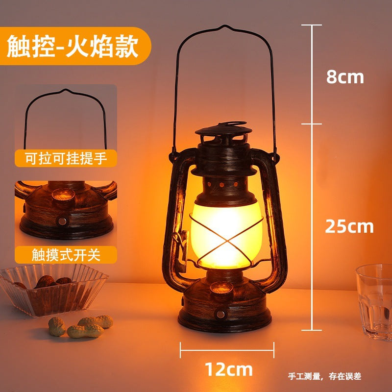 LED lamp decoration desk lamp creative retro horse lamp night lamp restaurant camping lamp ambient lamp bar lamp   led灯装饰台灯创意复古马灯小夜灯餐厅露营灯氛围灯酒吧台灯 - 太阳能LED露营灯 - Zhongshan Star Trade - A款古铜+仿真火焰光