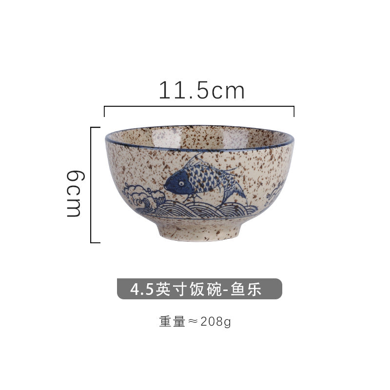4.5 inch, 5 inch, retro Chinese Japanese creative hand - painted flower cereal ceramic soup rice bowl  4.5 英寸、5英寸，复古中国日式创意手绘花卉麦片陶瓷汤饭碗 - 日式餐具 - Zhongshan Star Trade - 鱼乐4.5英寸米饭碗