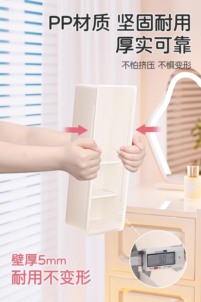 The storage box drawer is divided into built-in retractable rectangular compartments for cosmetics, lipsticks, snacks and small sundries