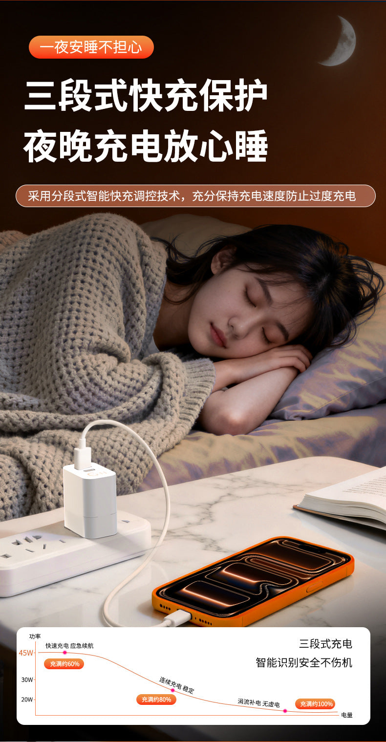 The PD45W GaN charger is compatible with Apple's ipnoe17 fast charging foldable foot 3C certified phone charger