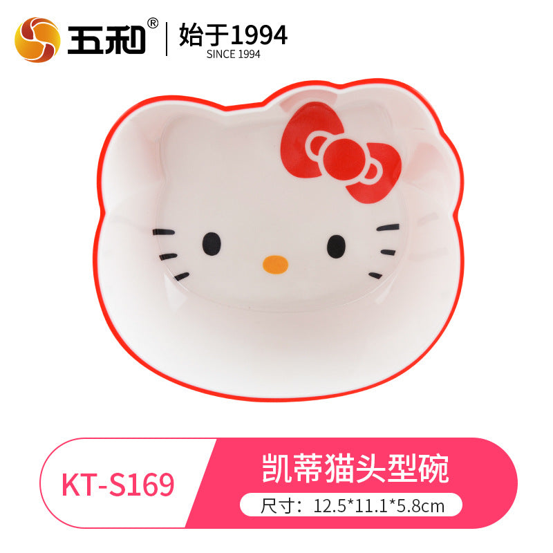 Genuine Sanrio Hello Kitty children's melamine tableware, high appearance level plates, cartoon bowls, plates, cups and tableware 正版三丽鸥凯蒂猫儿童密胺餐具高颜值餐盘卡通碗盘子杯子餐具 - 日式餐具 - Zhongshan Star Trade - 凯蒂猫头型碗KT - S169