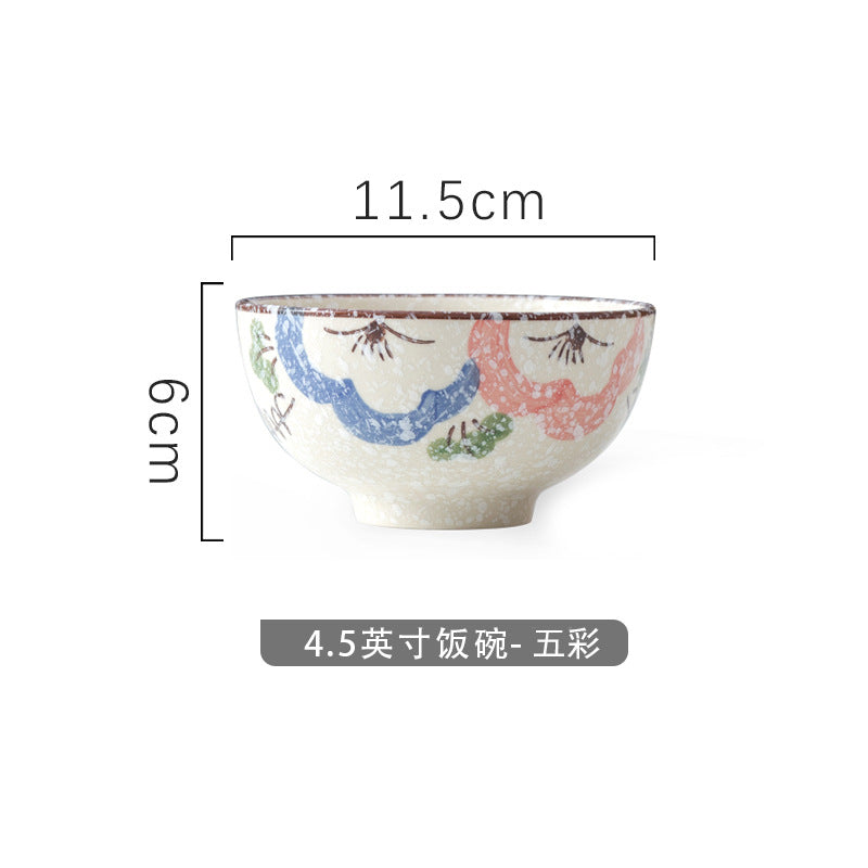 4.5 inch, 5 inch, retro Chinese Japanese creative hand - painted flower cereal ceramic soup rice bowl  4.5 英寸、5英寸，复古中国日式创意手绘花卉麦片陶瓷汤饭碗 - 日式餐具 - Zhongshan Star Trade - 五彩4.5英寸米饭碗