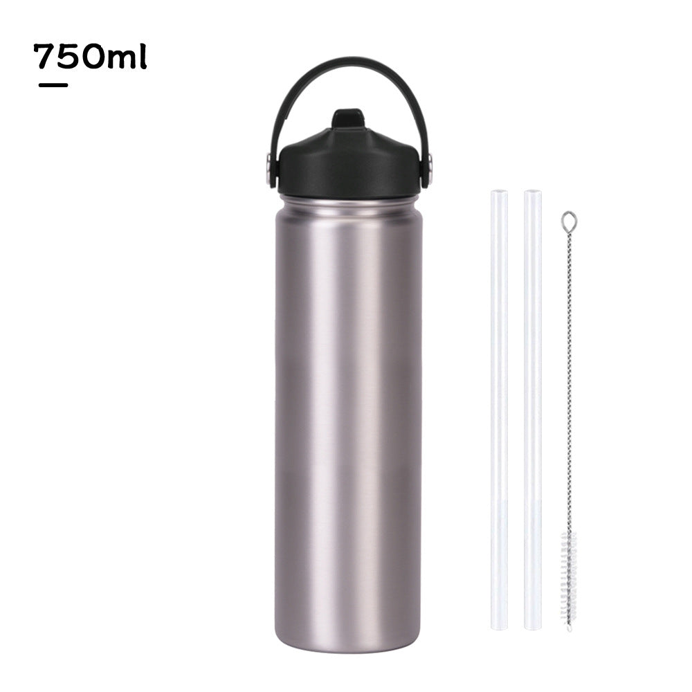750ml stainless steel water bottle, wide - mouthed portable hand - held bottle, outdoor sports suction nozzle, insulated cup 750ml不锈钢水壶广口便携手提瓶子户外运动吸嘴保温杯 - 保温杯 - Zhongshan Star Trade - 银色 - 黑色盖（新色） - 750ml