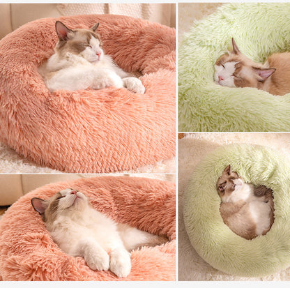 Indoor cat and dog beds, 20 - inch soothing donut beds for puppies and kittens, washable round fluffy pet beds, suitable for small and medium - sized dogs and cats 室内猫狗猫床，20 英寸小狗和小猫镇静甜甜圈床，可水洗圆形蓬松宠物床，适合中小型犬和猫 - 宠物友好型户外用品 - Zhongshan Star Trade