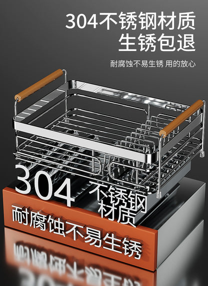 304 stainless steel dish and bowl storage rack, kitchen storage rack, countertop sink for bowls, plates, chopsticks, draining
