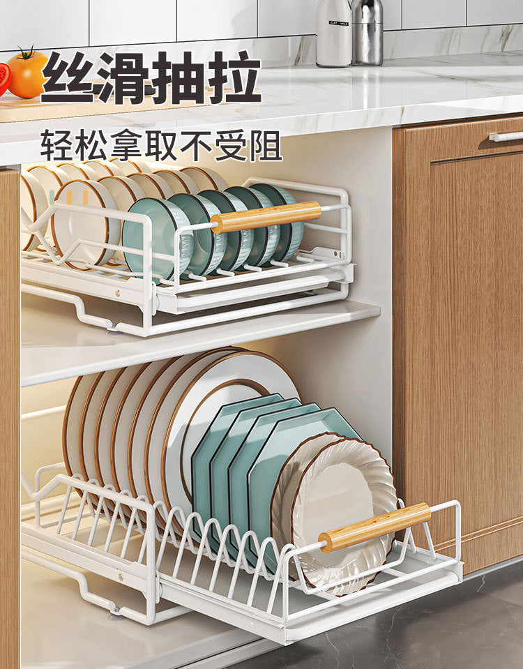 厨房碗碟抽拉收纳架碗盘橱柜拉篮抽屉式放碗水槽沥水碗碟置物架子 - Image 9