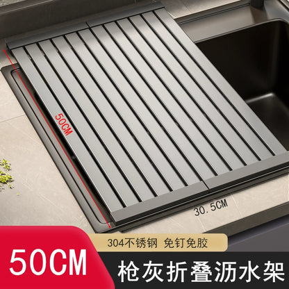 Sink draining rack, 304 stainless steel foldable bowl rack, storage rack, gun grey kitchen countertop storage water filter pa