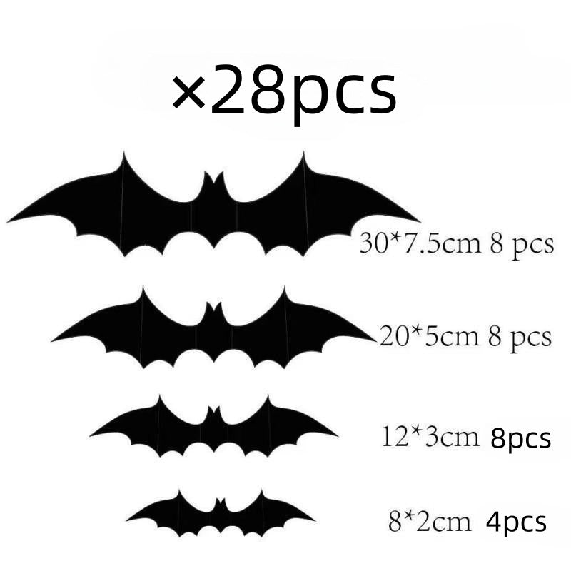 Bat Halloween decorations: Halloween bat wall decorations, bat stickers, decals, PVC 3D walls, bat horror stickers, Halloween party decorations, indoor and outdoor DIY home window and door decorations - 万圣节装饰品 - Zhongshan Star Trade - 黑色 - 005款28只包装