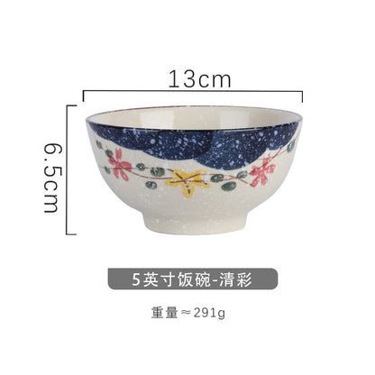 4.5 inch, 5 inch, retro Chinese Japanese creative hand - painted flower cereal ceramic soup rice bowl  4.5 英寸、5英寸，复古中国日式创意手绘花卉麦片陶瓷汤饭碗 - 日式餐具 - Zhongshan Star Trade - 清彩5英寸米饭碗