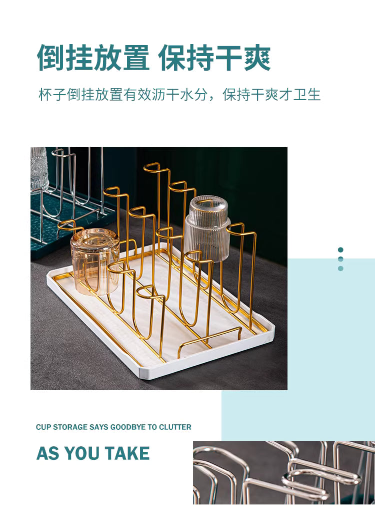 Glass cup rack, home 8-cup rack, living room upside-down 12-cup rack, draining and storage, metal juice cup rack, stainless s