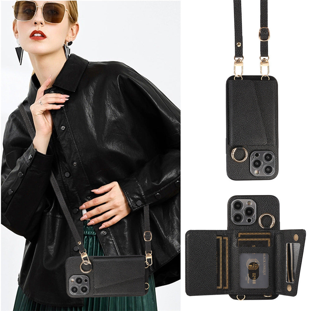 The crossbody lanyard card insert phone case is suitable for the Apple series