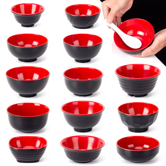 Melamine black and red plastic small bowls, restaurant hot pot seasoning bowls, dipping sauce bowls, canteen rice bowls, breakfast porridge and soup bowls 密胺黑红塑料小碗餐厅饭店火锅调料碗蘸酱碗食堂米饭碗早餐粥汤碗 - 日式餐具 - Zhongshan Star Trade