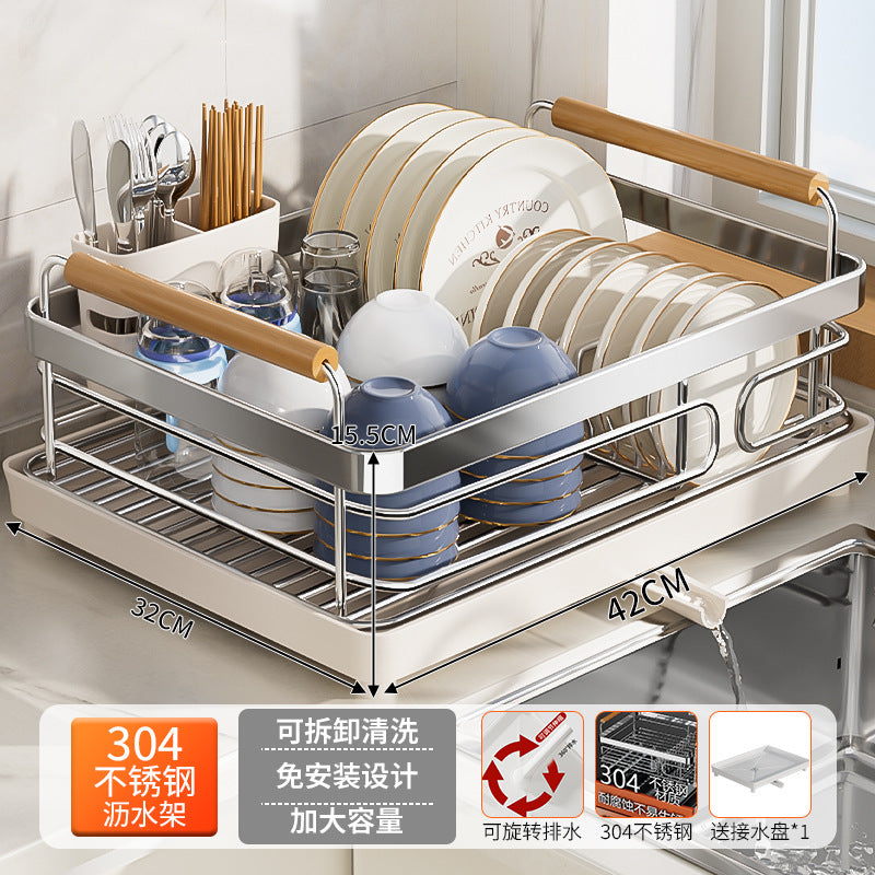 304 stainless steel dish and bowl storage rack, kitchen storage rack, countertop sink for bowls, plates, chopsticks, draining