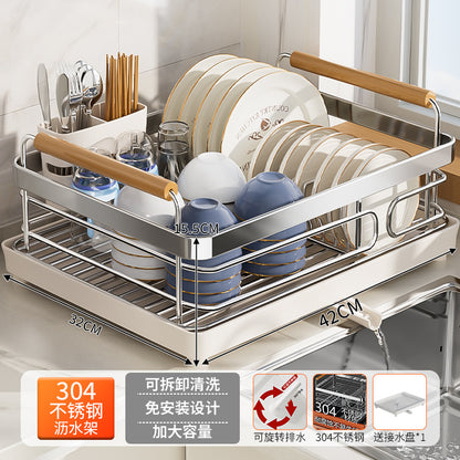 304 stainless steel dish and bowl storage rack, kitchen storage rack, countertop sink for bowls, plates, chopsticks, draining