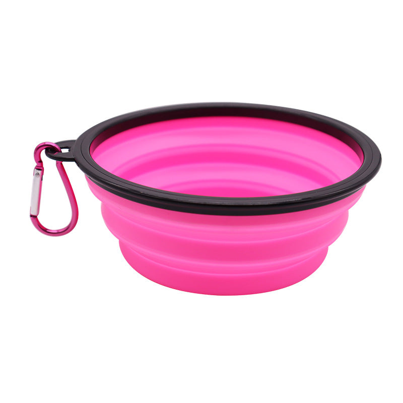 Dog bowl, pet foldable bowl, suitable for cats and dogs, portable pet feeding spray tray, suitable for walking, parking lot and travel, with climbing buckle 狗碗宠物可折叠碗，猫狗可用，便携式宠物喂食喷盘，用于步行停车场旅行，带 登山扣 - 宠物友好型户外用品 - Zhongshan Star Trade - Pink - 黑框带扣2900ml