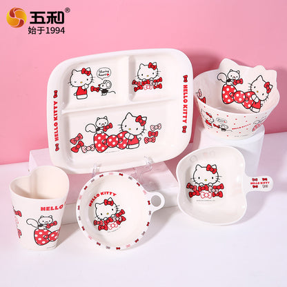 Genuine Sanrio Hello Kitty children's melamine tableware, high appearance level plates, cartoon bowls, plates, cups and tableware 正版三丽鸥凯蒂猫儿童密胺餐具高颜值餐盘卡通碗盘子杯子餐具 - 日式餐具 - Zhongshan Star Trade