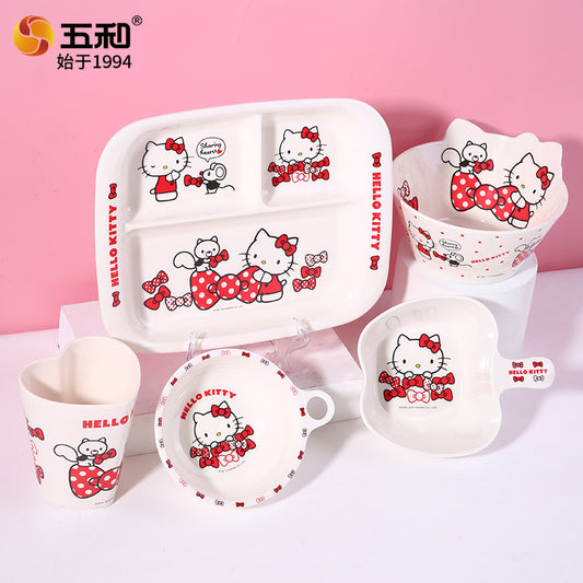 Genuine Sanrio Hello Kitty children's melamine tableware, high appearance level plates, cartoon bowls, plates, cups and tableware 正版三丽鸥凯蒂猫儿童密胺餐具高颜值餐盘卡通碗盘子杯子餐具 - 日式餐具 - Zhongshan Star Trade