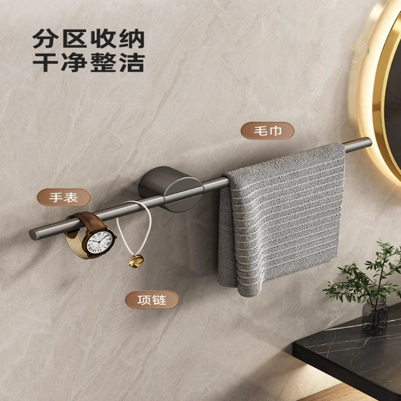 No-drill bathroom towel rack, minimalist and luxurious single bar, washbasin towel bar, trendy gunmetal gray