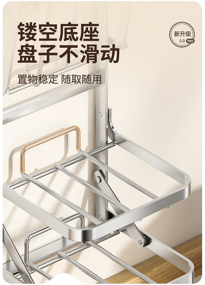 Stainless steel kitchen food preparation rack, no drilling required, wall-mounted vegetable tray, multi-layer hot pot side dish storage rack