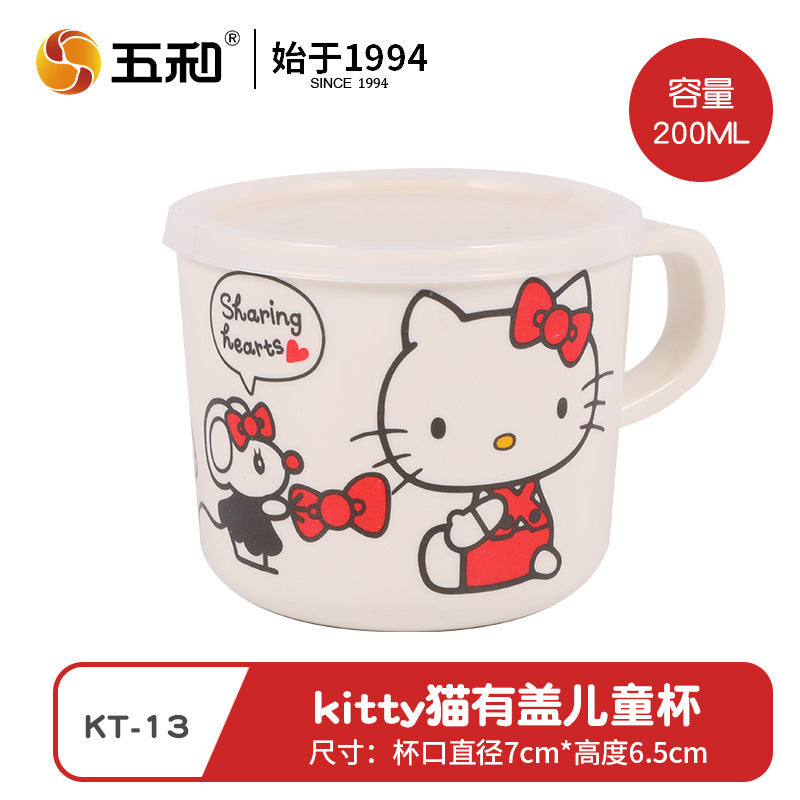 Genuine Sanrio Hello Kitty children's melamine tableware, high appearance level plates, cartoon bowls, plates, cups and tableware 正版三丽鸥凯蒂猫儿童密胺餐具高颜值餐盘卡通碗盘子杯子餐具 - 日式餐具 - Zhongshan Star Trade - 凯蒂猫有盖儿童杯KT - 13