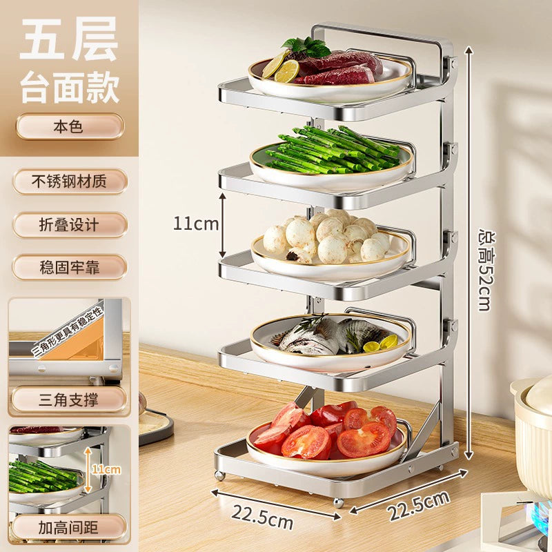 Stainless steel kitchen food preparation rack, no drilling required, wall-mounted vegetable tray, multi-layer hot pot side dish storage rack