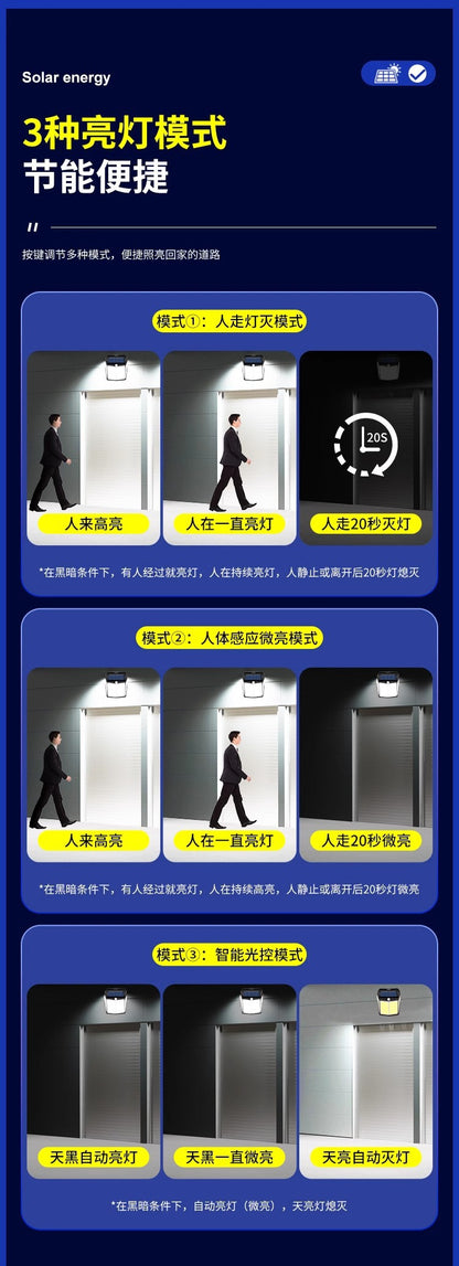 Outdoor solar lamp with 110 LED, 3 lighting modes, motion sensor wall lamp, IP65 waterproof solar power supply, suitable for gardens, courtyards and yards