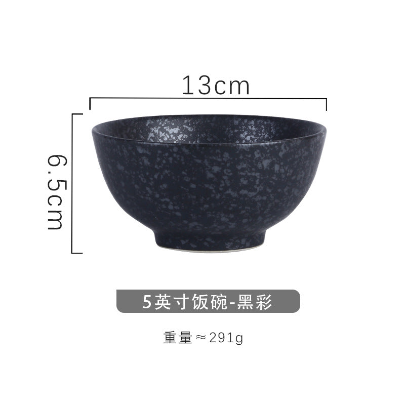 4.5 inch, 5 inch, retro Chinese Japanese creative hand - painted flower cereal ceramic soup rice bowl  4.5 英寸、5英寸，复古中国日式创意手绘花卉麦片陶瓷汤饭碗 - 日式餐具 - Zhongshan Star Trade - 黑彩5英寸米饭碗