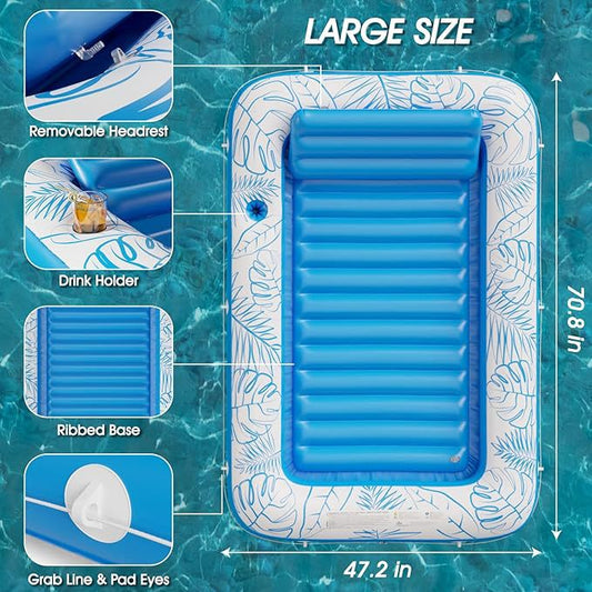Inflatable Tanning Pool Lounger Float - 4 in 1 Sun Tan Tub Sunbathing Pool Lounge Raft Floatie Toys Water Filled Tanning Bed Mat Pad for Adult Blow Up Kiddie Pool Kids Ball Pit Pool  充气日光浴泳池躺椅浮子 - 4合1日光浴浴缸日光浴泳池躺椅浮子玩具充气日光浴床垫，成人充气儿童泳池儿童球池 - 水上玩具 - Zhongshan Star Trade - 蓝色