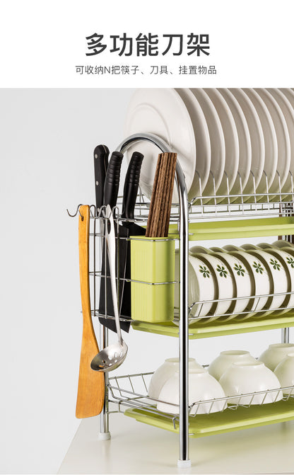 Kitchen drain rack, 304 stainless steel bowl rack, storage rack, countertop three-layer drain rack, tableware storage rack - 