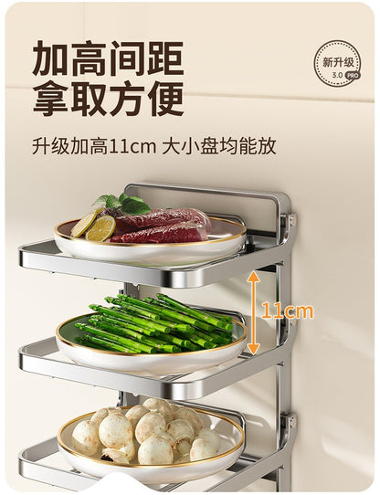 Stainless steel kitchen food preparation rack, no drilling required, wall-mounted vegetable tray, multi-layer hot pot side dish storage rack