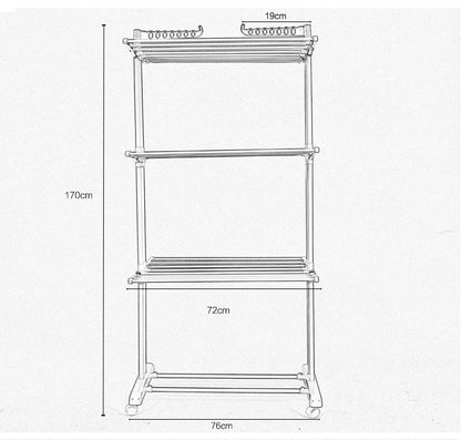 Clothes drying rack, super large 3 - layer (170cm high) foldable stainless steel clothes drying rack for clothing, movable clothes drying rack with 4 casters, 24 clothes drying rods and 14 hooks, for bed sheets, clothes, gray - 折叠式多功能晾衣架 - Zhongshan Star Trade